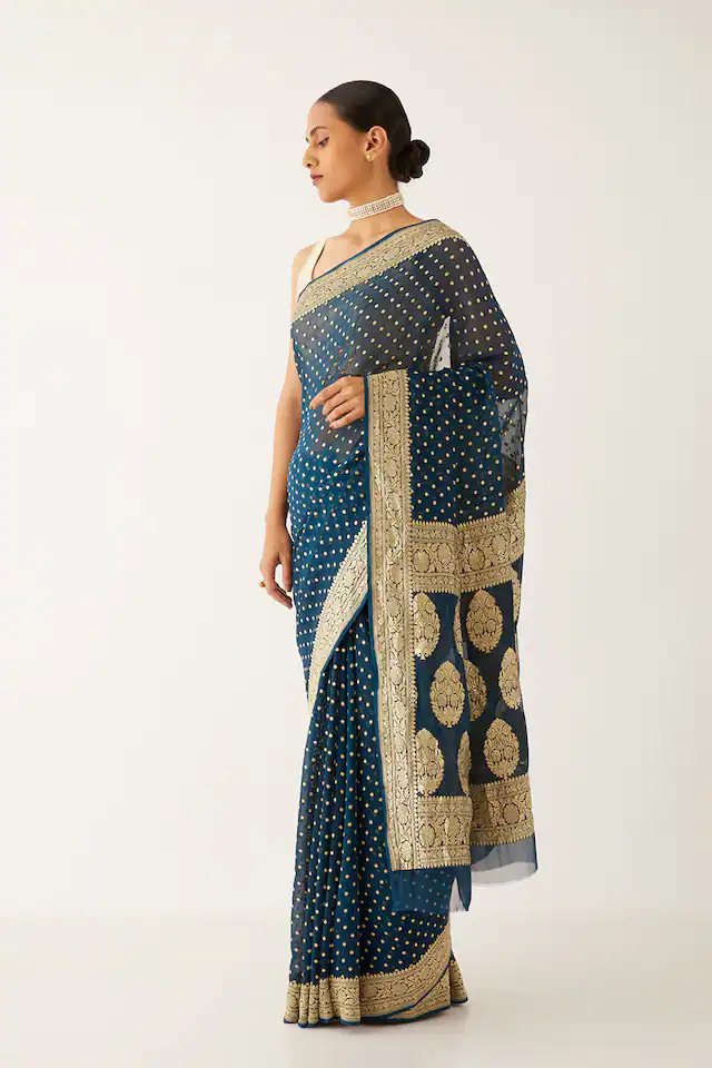 Blue Banarasi Khaddi Georgette Saree